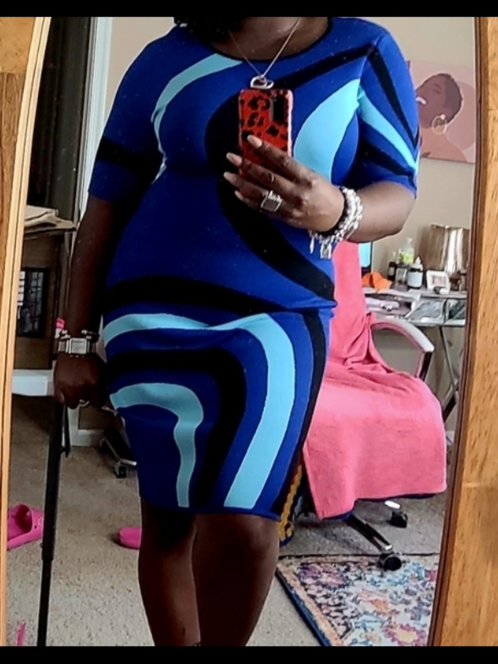 New York & Company Blue Abstract Print Pencil Skirt